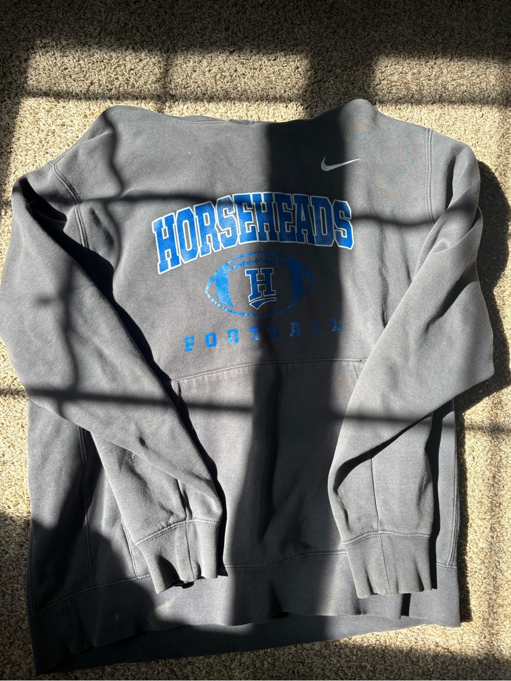 Nike Gray Crewneck Sweatshirt with Blue Horseheads Football Logo